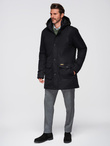 Elegant men's parka with cargo pockets and hood - black V1 OM-JAPJ-0287