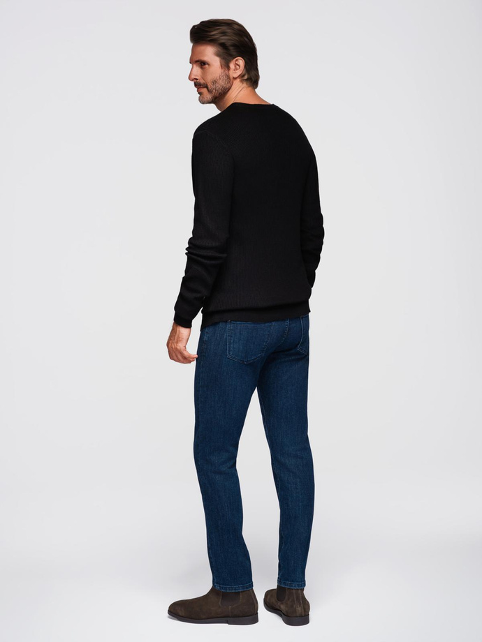 Men's ribbed sweater with buttons at the neckline - black V2 OM-SWSW-0182