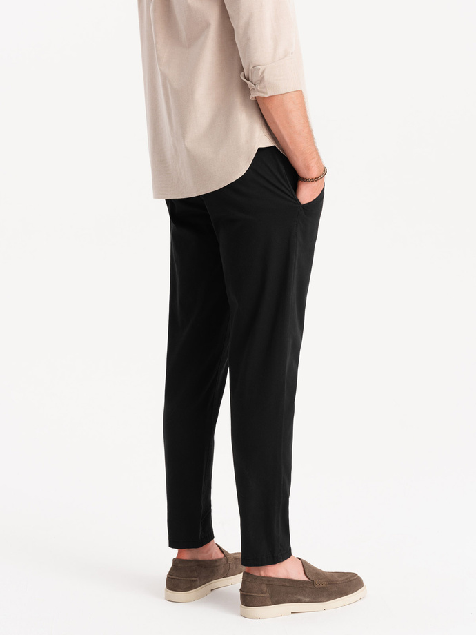 Men's chino pants with decorative waistband - black V1 OM-PACP-0118