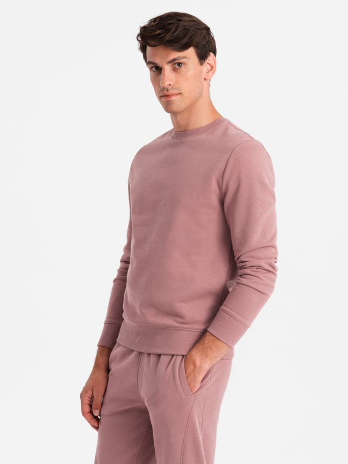 Dresowy komplet męski bawełniany BASIC bluza nierozpinana + joggery – ciemnoróżowy V4 Z84