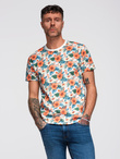 Men's cotton t-shirt with floral full print pattern - white V1 OM-TSFP-0249