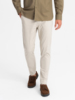 Jednolite spodnie chino męskie SLIM FIT – beżowe V2 OM-PACP-0183
