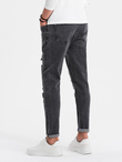 Washowane męskie spodnie jeansowe TAPERED FIT z przetarciami – grafitowe V3 OM-PADP-0163