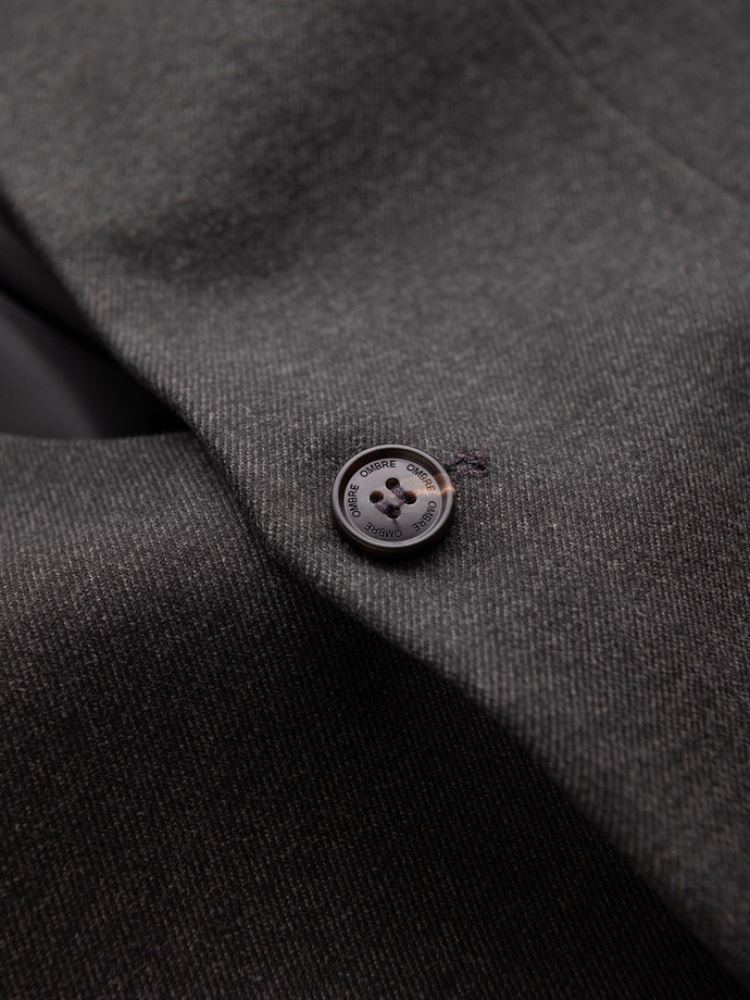 Melanżowa marynarka męska z dodatkiem rayonu ze stójką – czarny melanż V5 OM-BLZB-0131