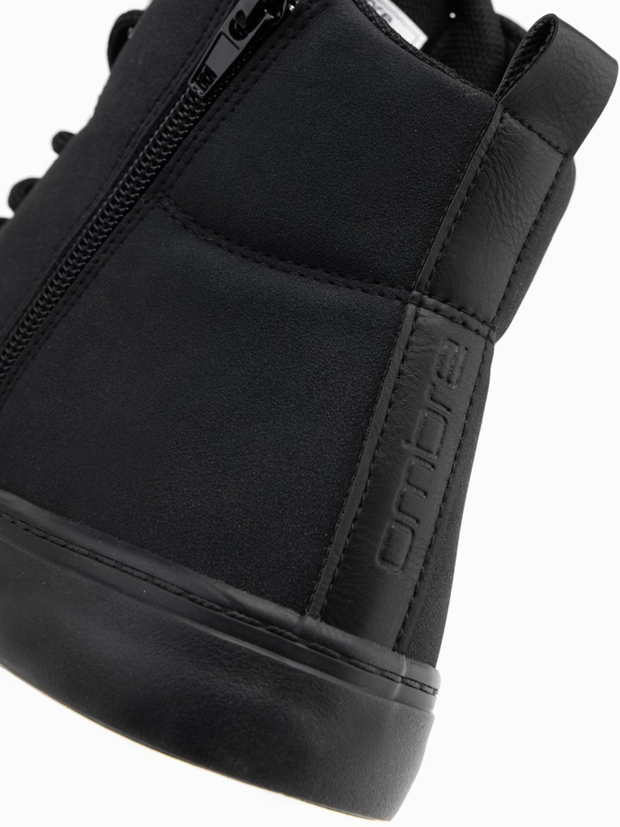 Buty męskie sneakersy za kostkę z ozdobnymi zakładkami – czarne V4 OM-FOSH-0176