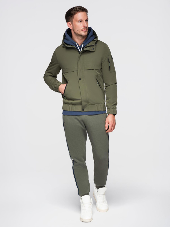 Men's functional transitional jacket with hood - olive V2 OM-JANP-0225