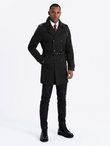 Elegancki płaszcz męski trencz SLIM FIT z paskiem – czarny V2 OM-COSC-0126
