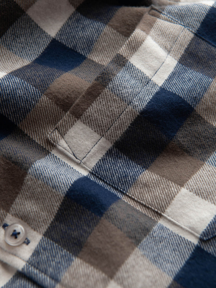 Classic men's flannel check cotton shirt - brown and navy blue V1 OM-SHCS-0157