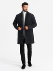 Men's coat with high collar and asymmetrical fastening - black V2 OM-COWC-0120