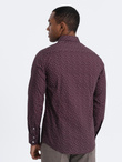 Koszula męska bawełniana we wzory SLIM FIT - bordowa V5 OM-SHCS-0151