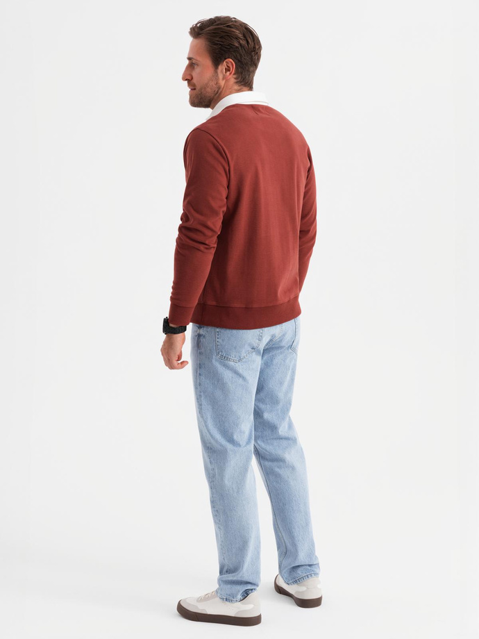 Bluza męska z białym kołnierzykiem polo - bordowa V3 OM-SSNZ-0132
