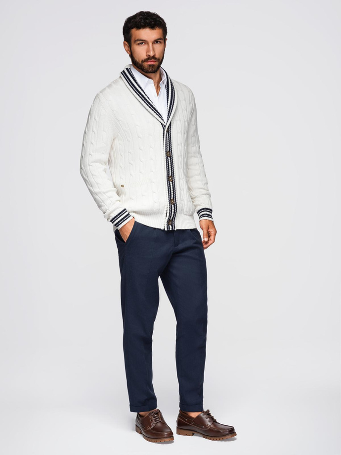 Knitted monochrome men's viscose cardigan - navy blue V1 OM-SWCD-0126