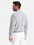 Koszula męska z kieszenią REGULAR FIT - jasnoszary melanż V2 OM-SHCS-0148