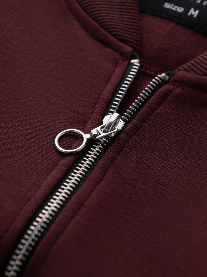Unzipped cotton men's sweatshirt bomber - maroon V13 OM-SSZP-0215