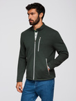 Structured men's biker jacket with stand-up collar - dark green V3 OM-JANP-0229