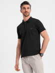 Men's polo shirt with zip neckline - black V6 OM-POSS-0148