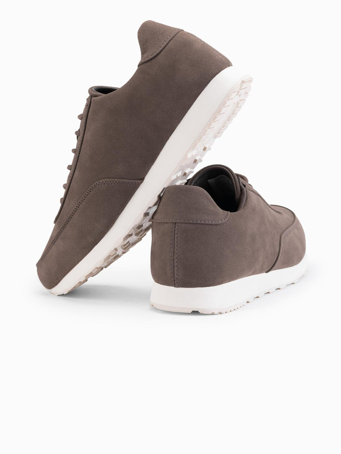 Męskie sportowe buty sneakersy z ekoskóry o zamszowym wykończeniu – ciemnobrązowe V2 OM-FOCS-0161