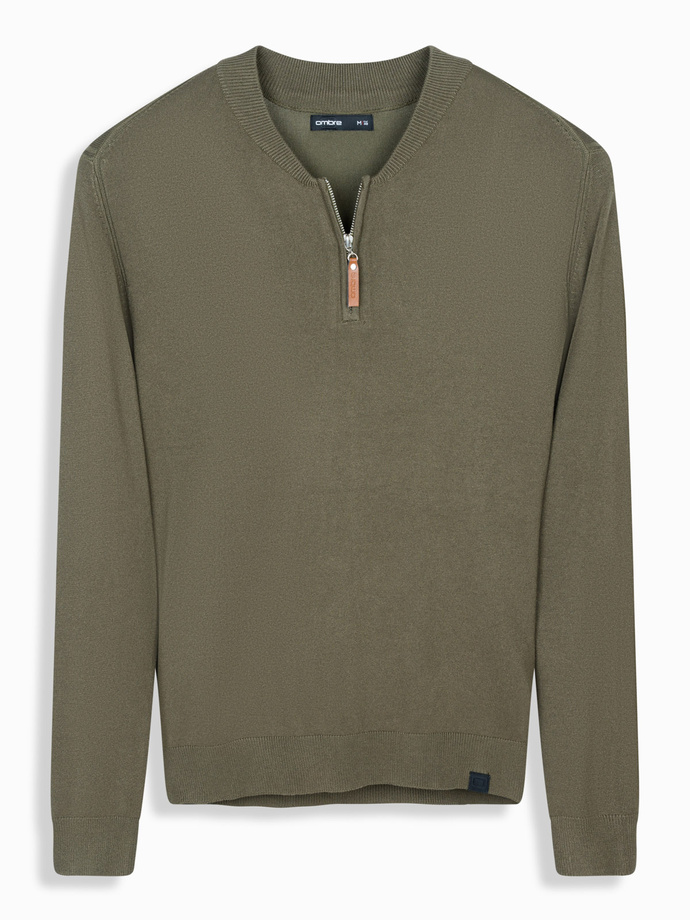 Men's sweater with viscose and spread neckline - olive V1 OM-SWZS-0124 