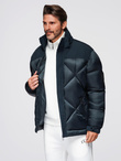 Men's quilted jacket with high zipped hood - black V1 OM-JAHP-0238