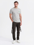 Men's cotton t-shirt with green patch on chest - light grey V2 OM-TSCT-0151