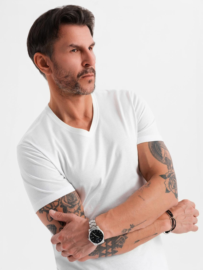 BASIC men's classic cotton T-shirt with a crew neckline - white V4 OM-TSBS-0237