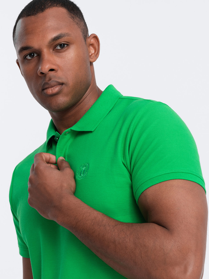 Men's BASIC single color pique knit polo shirt - neon green V25 OM-POBS-0100