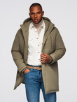 Men's faux leather jacket with ribbed bottom hem - black V2 OM-JAFL-0109