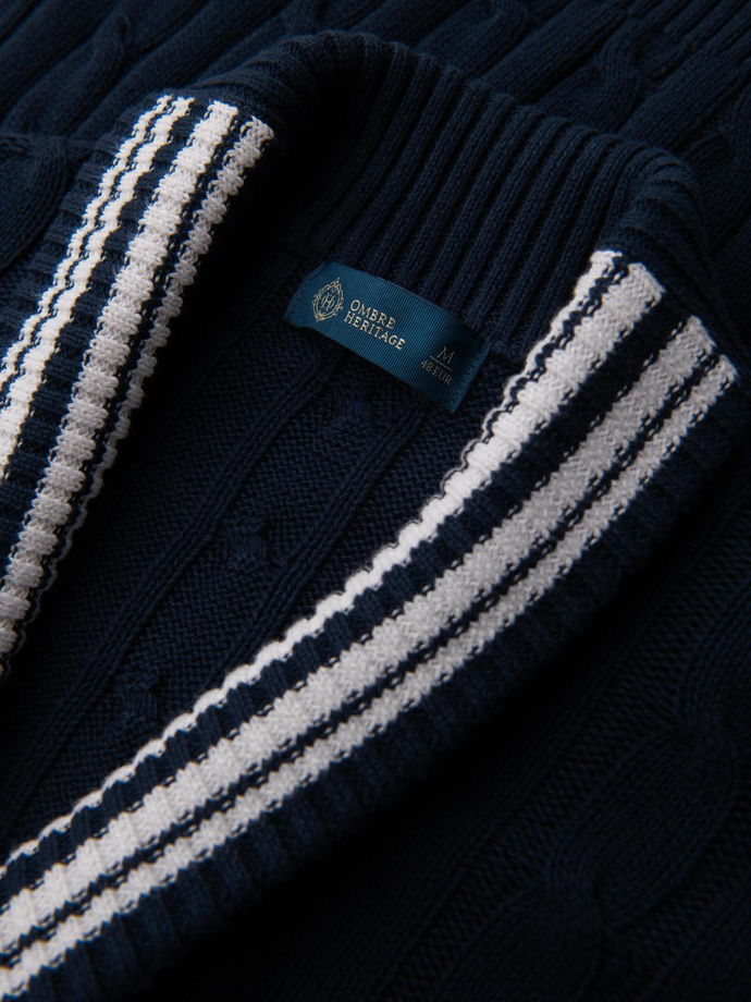 Knitted monochrome men's viscose cardigan - navy blue V1 OM-SWCD-0126