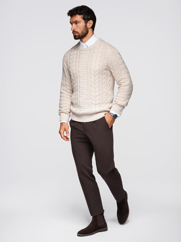 Elegancki sweter męski z ciekawym splotem – ecru V1 OM-SWSW-0173