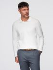 Sweter męski polo z haftem na piersi – biały V2 OM-POLS-0140
