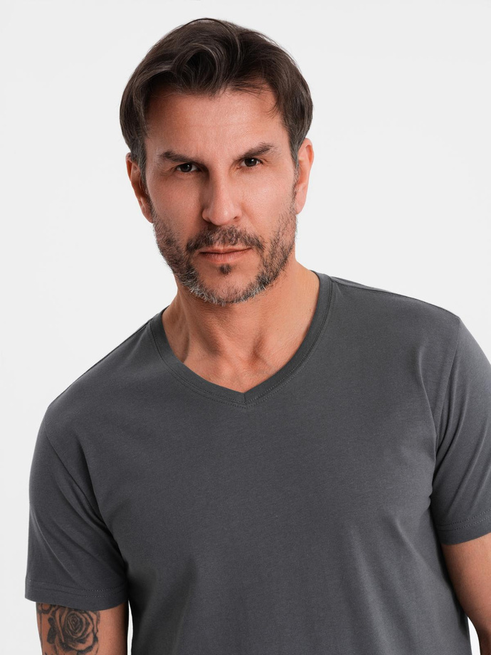 Men's BASIC classic cotton T-shirt with a serape neckline - graphite V3 OM-TSBS-0237