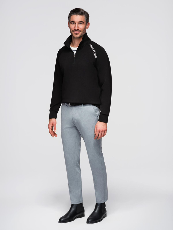 Men's sweatshirt with unbuttoned high collar and contrasting print - black V1 OM-SSZP-0211