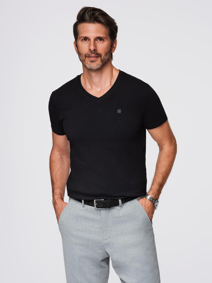 Men's V-NECK T-shirt with elastane - black V3 OM-TSCT-0106
