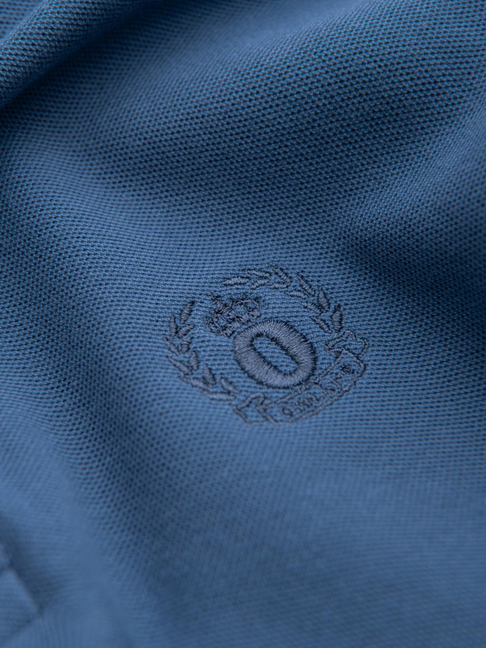 BASIC men's single color pique knit polo shirt - blue V16 OM-POBS-0100