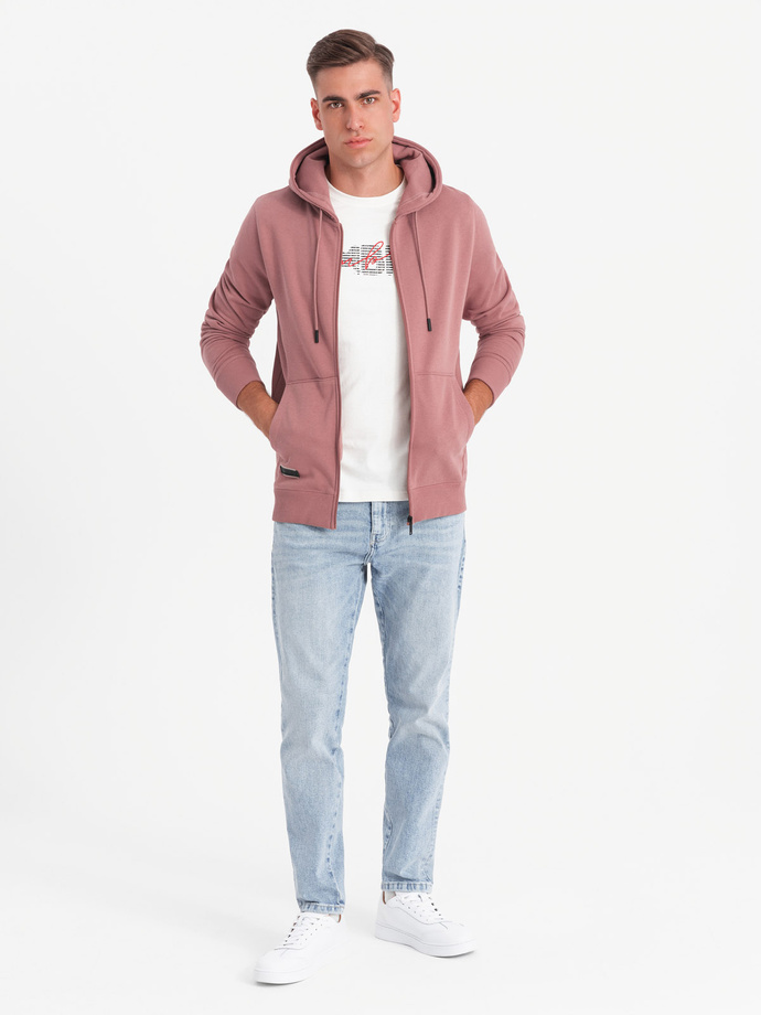 Rozpinana bluza męska dresowa BASIC – ciemnoróżowa V4 OM-SSBZ-0160
