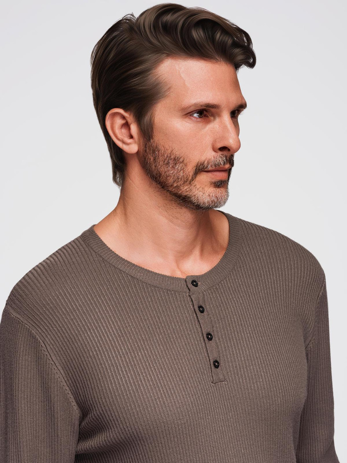 Men's ribbed sweater with buttons at the neckline - ash V4 OM-SWSW-0182
