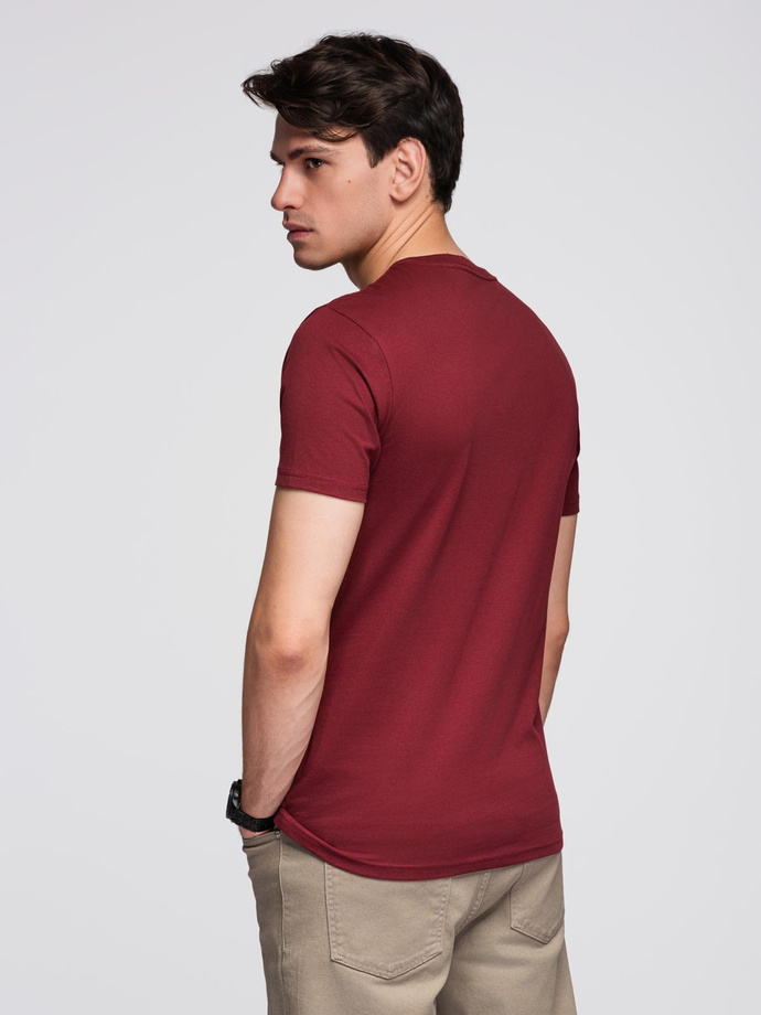BASIC men's cotton classic tee shirt with a v-neck - maroon V10 OM-TSBS-0237