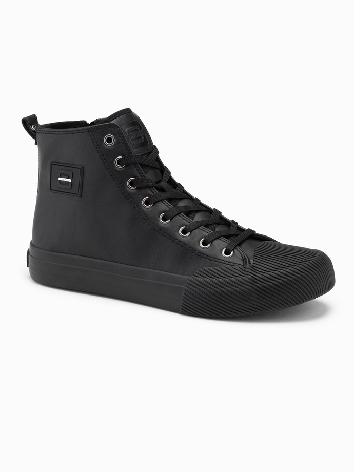 Męskie buty wysokie trampki z ozdobnym noskiem – czarne V1 OM-FOTH-0157