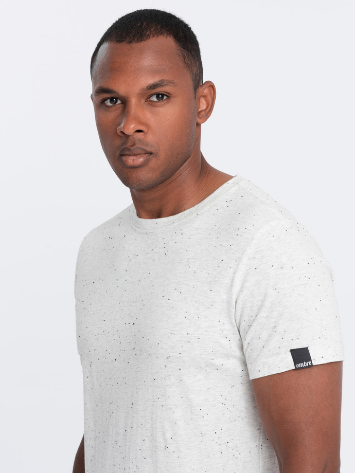 T-shirt męski z ozdobnym efektem confetti - kremowy V1 OM-TSCT-0178