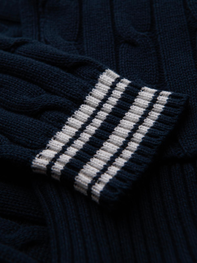 Knitted monochrome men's viscose cardigan - navy blue V1 OM-SWCD-0126