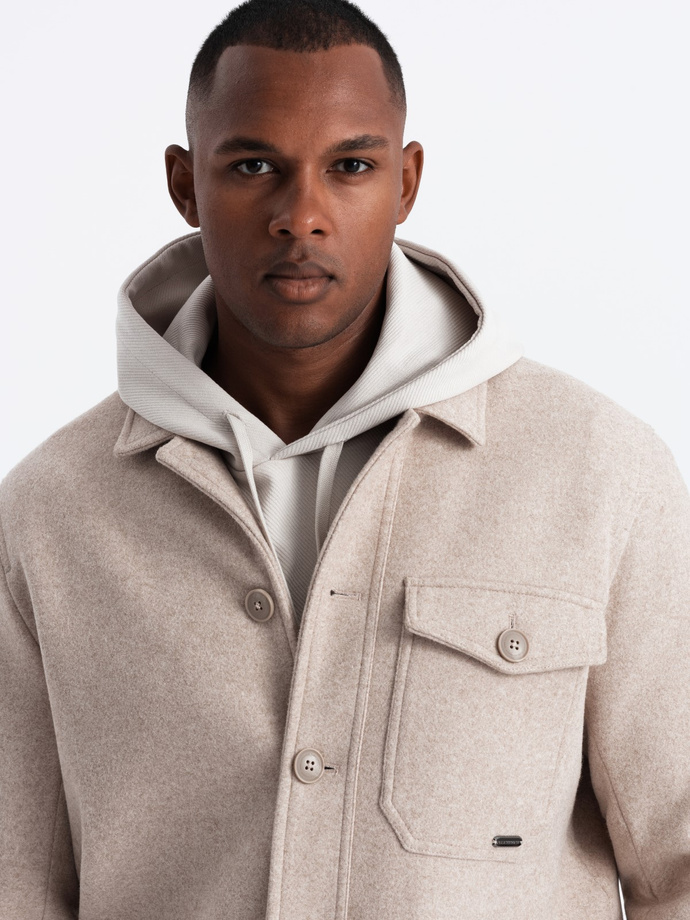 Men's lightweight fleece jacket with viscose - beige V1 OM-JANP-0199