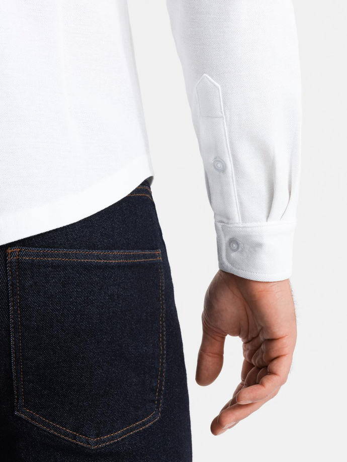 Dzianinowa koszula męska SLIM FIT z długim rękawem – biała V1 OM-SHCS-0177 