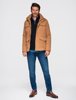 Men's lightweight jacket with pockets and high collar - brown V5 OM-JALP-0167