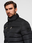 Men's quilted jacket with stand-up collar and chest zips - black V1 OM-JALP-0260