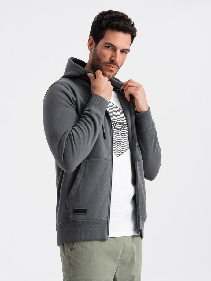 Rozpinana męska dresowa bluza BASIC – grafitowa V11 OM-SSBZ-0160