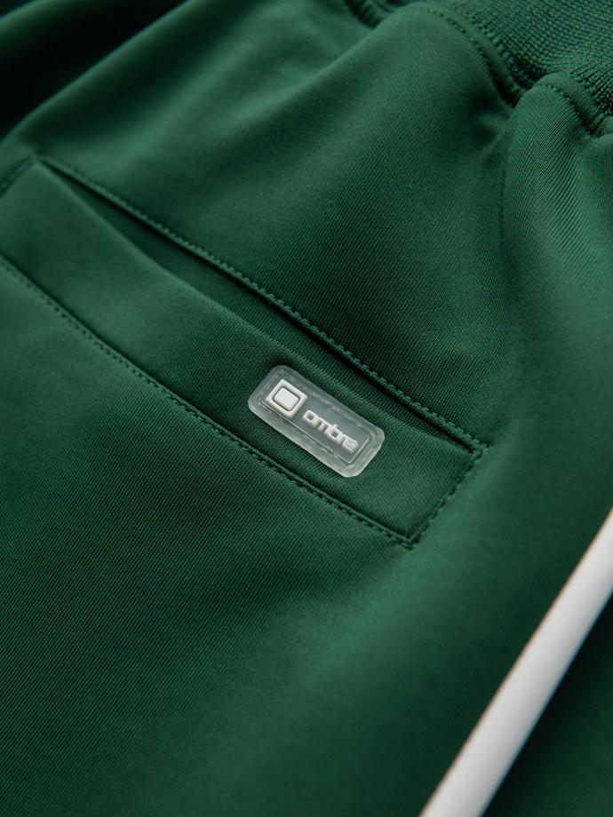 Men's sweatpants joggers with contrasting stripes - dark green V7 OM-PASK-0229