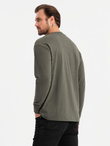 Men's cotton LOOSE FIT longsleeve with round neckline - gray-green V3 OM-LSBC-0129