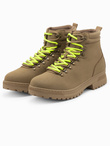 Zimowe buty męskie trekkingowe z kontrastowymi sznurówkami - brązowe V2 OM-FOBO-0132