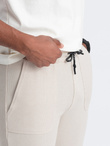 Men's structured knit sweatpants - light beige V1 OM-PASK-0211