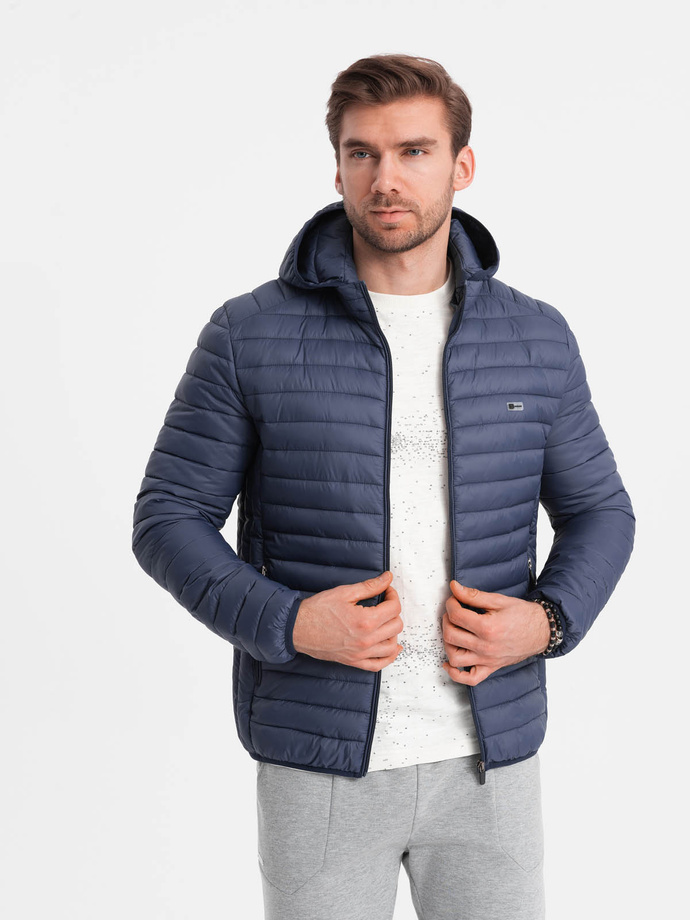Men's quilted bagged jacket - navy blue V1 OM-JALP-0156